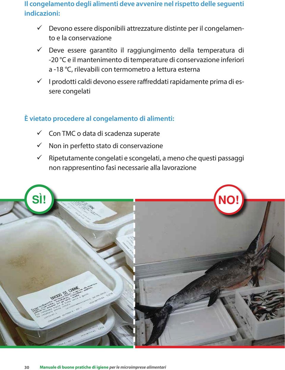 devono essere raffreddati rapidamente prima di essere congelati È vietato procedere al congelamento di alimenti: Con TMC o data di scadenza superate Non in perfetto stato di conservazione