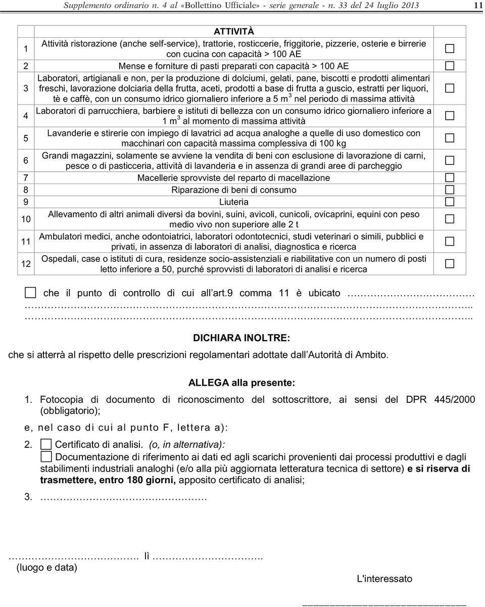 di pasti preparati con capacità > 100 AE Laboratori, artigianali e non, per la produzione di dolciumi, gelati, pane, biscotti e prodotti alimentari 3 freschi, lavorazione dolciaria della frutta,