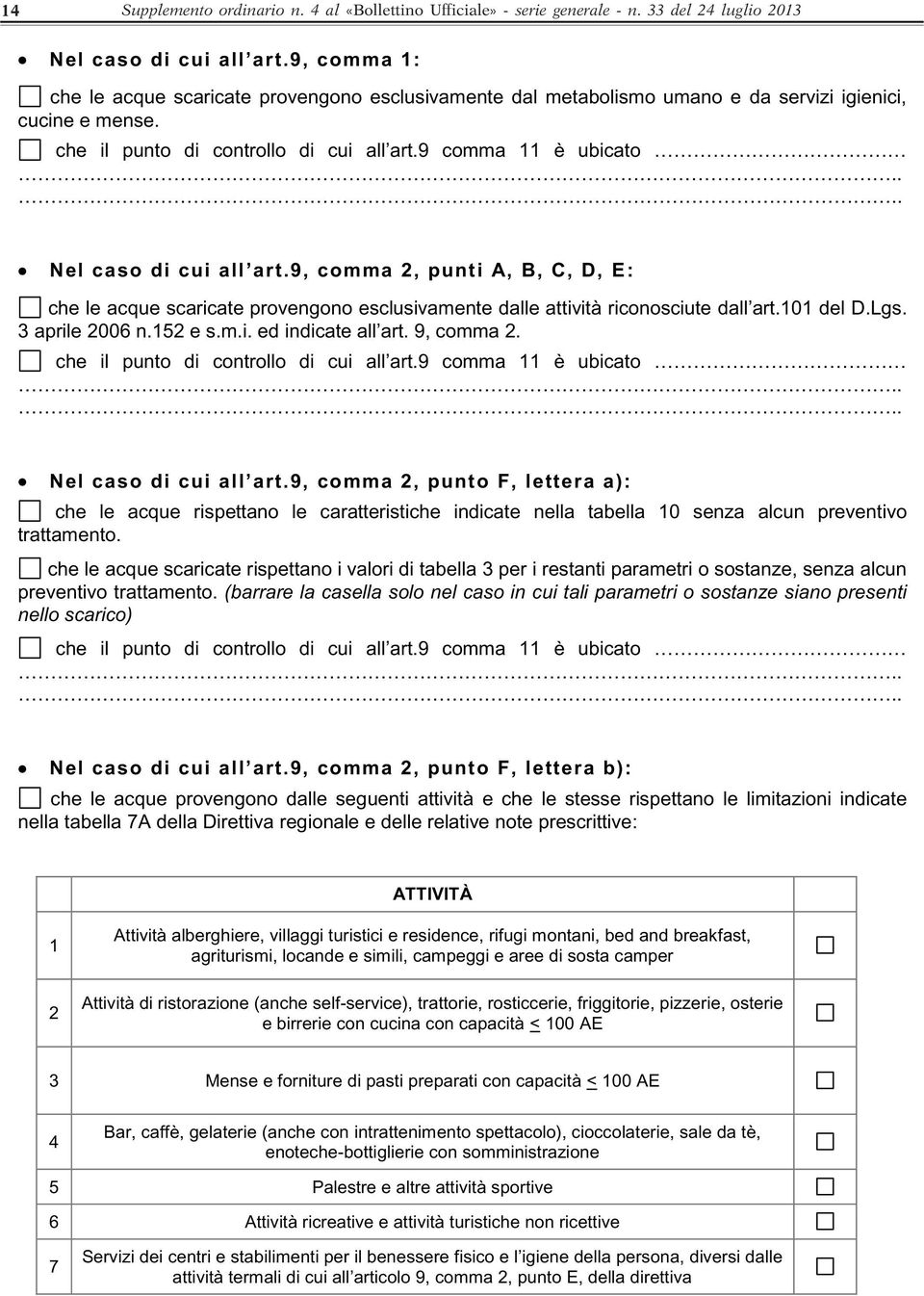 Nel caso di cui all : che le acque scaricate provengono esclusivamente dalle attività riconosciute del D.Lgs. 3 aprile 20