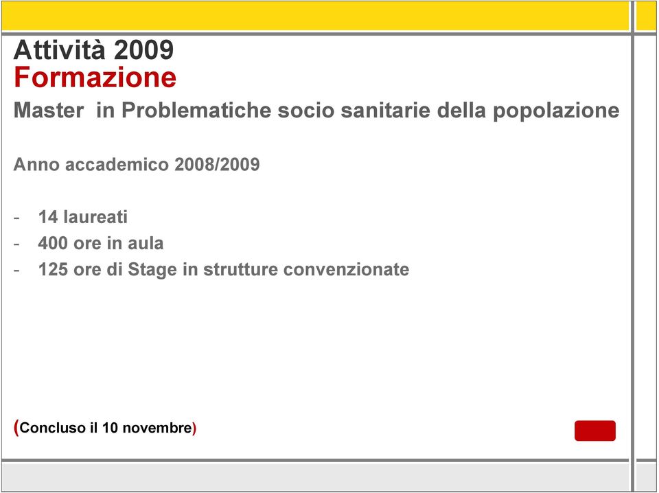 2008/2009-14 laureati - 400 ore in aula - 125 ore di