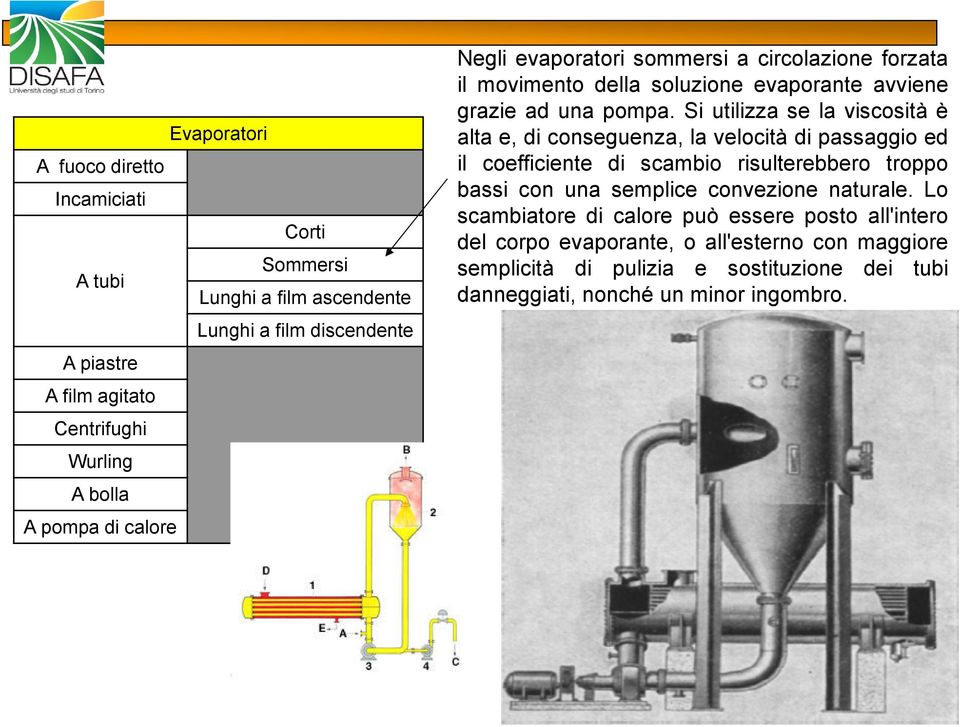 Si utilizza se la viscosità è alta e, di conseguenza, la velocità di passaggio ed il coefficiente di scambio risulterebbero troppo bassi con una semplice convezione