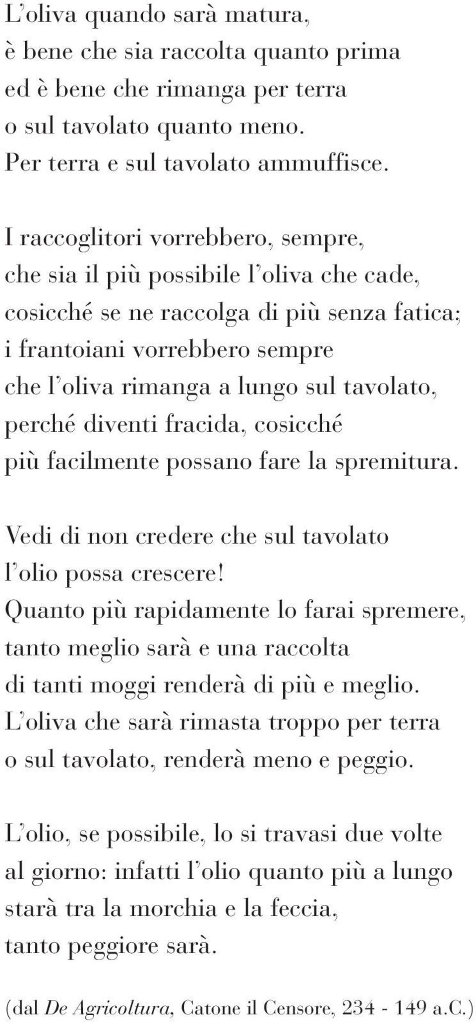 perché diventi fracida, cosicché più facilmente possano fare la spremitura. Vedi di non credere che sul tavolato l olio possa crescere!