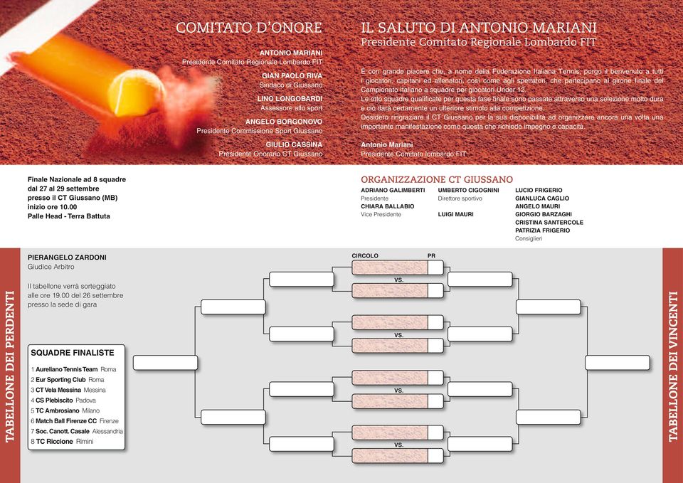 00 Palle Head - Terra Battuta TABELLONE DEI perdenti PIERANGELO ZARDONI Giudice Arbitro Il tabellone verrà sorteggiato alle ore 19.