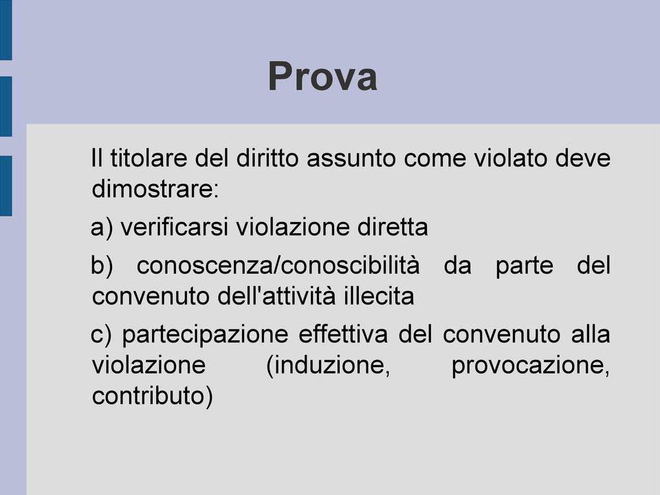 parte del convenuto dell'attività illecita c) partecipazione