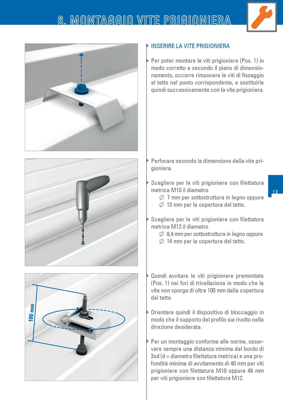 Perforare secondo la dimensione della vite prigioniera.