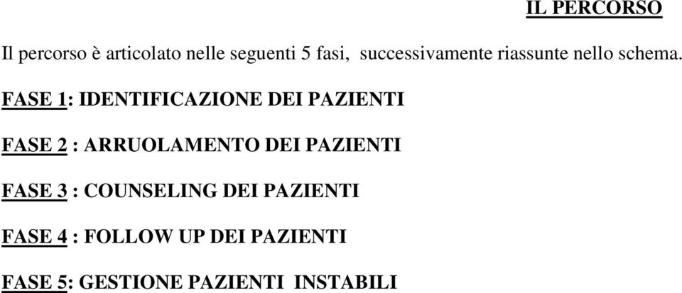 FASE 1: IDENTIFICAZIONE DEI PAZIENTI FASE 2 : ARRUOLAMENTO DEI