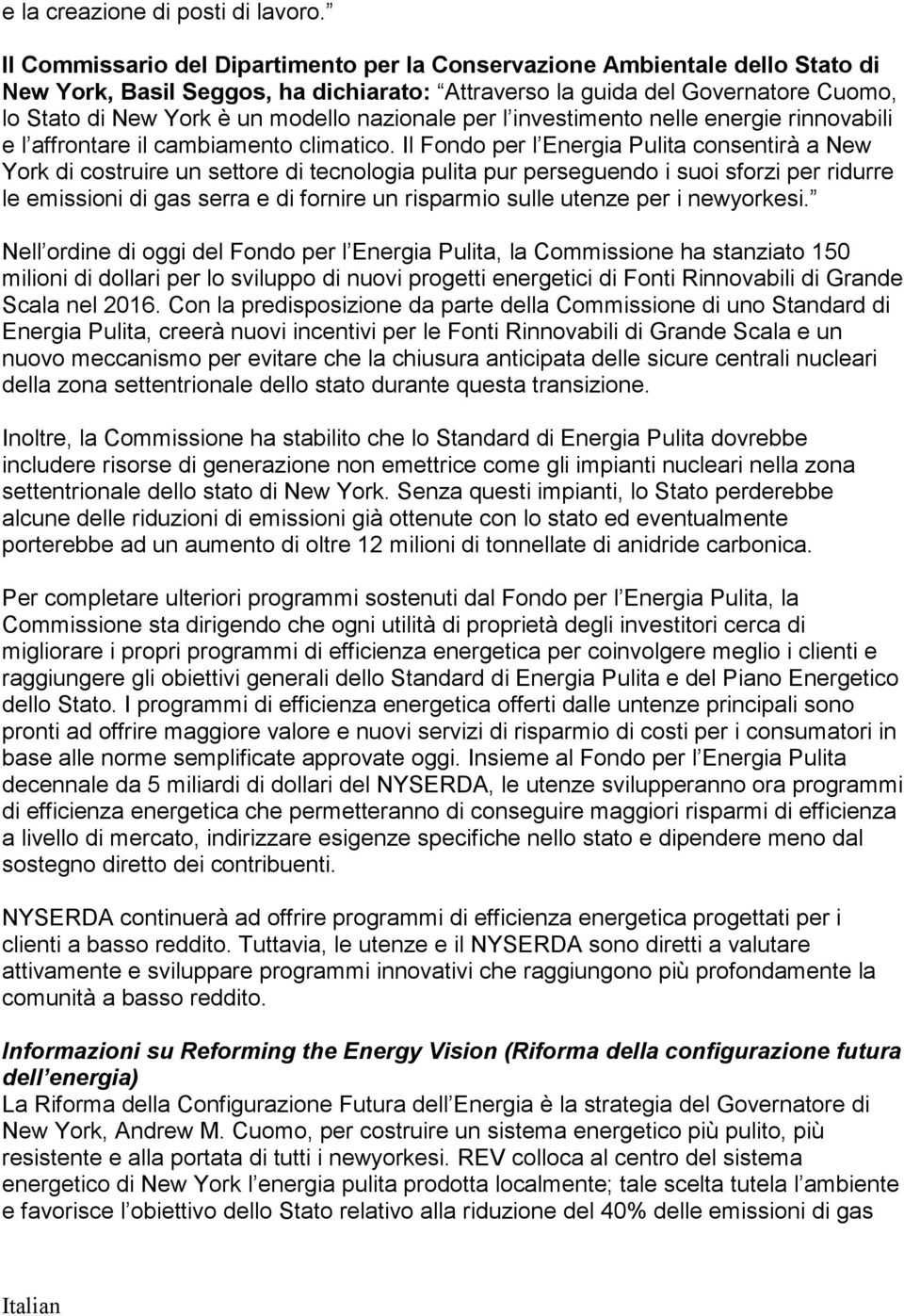 nazionale per l investimento nelle energie rinnovabili e l affrontare il cambiamento climatico.