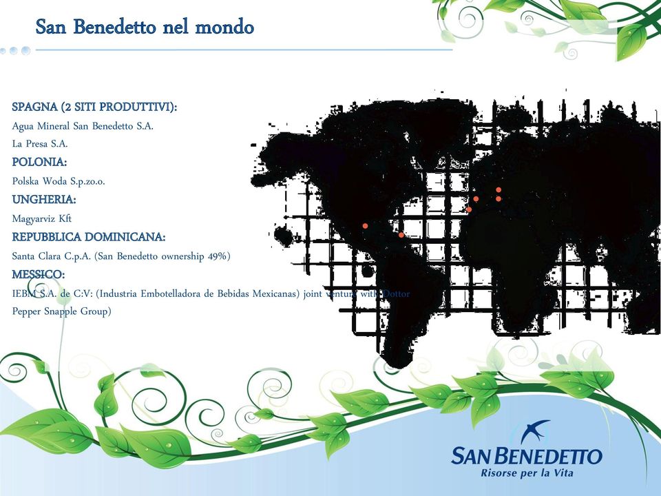 p.A. (San Benedetto ownership 49%) MESSICO: IEBM S.A. de C:V: (Industria Embotelladora