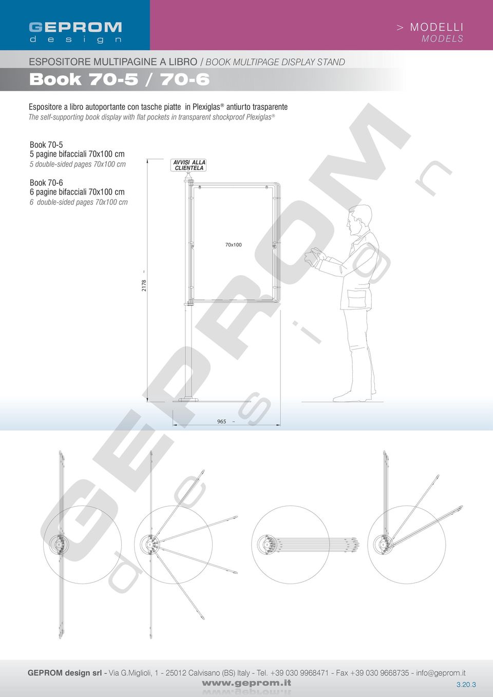 shockproof Plexiglas Book 70-5 5 pagine bifacciali 70x100 cm 5 double-sided pages 70x100 cm