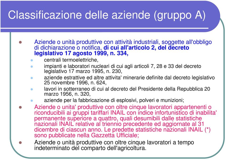 230, aziende estrattive ed altre attivita' minerarie definite dal decreto legislativo 25 novembre 1996, n.