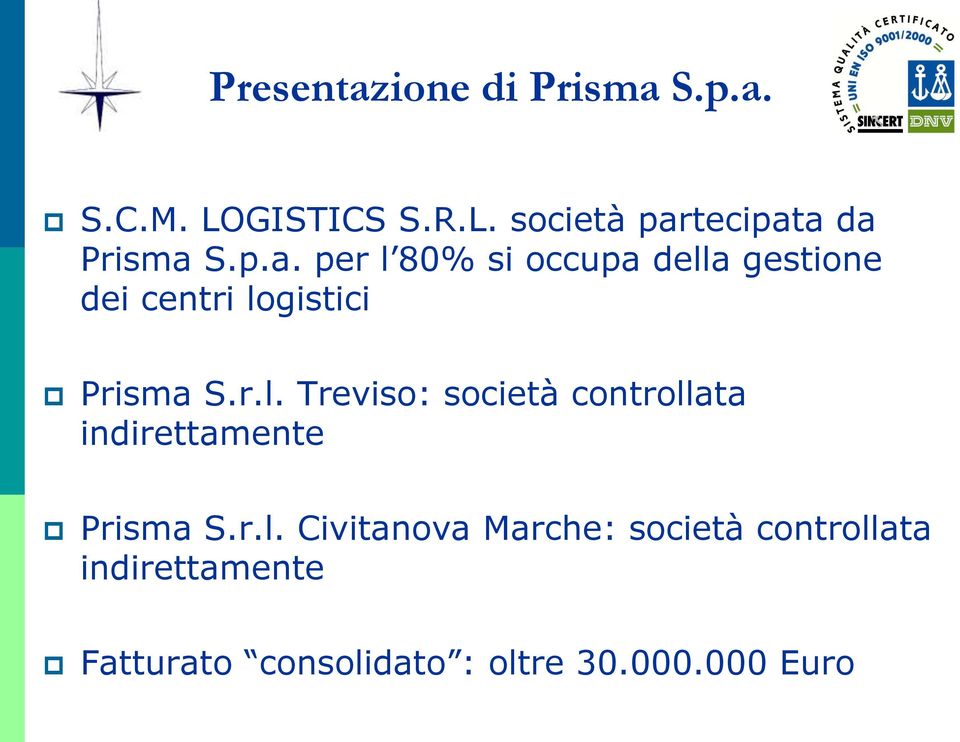 r.l. Civitanova Marche: società controllata indirettamente Fatturato