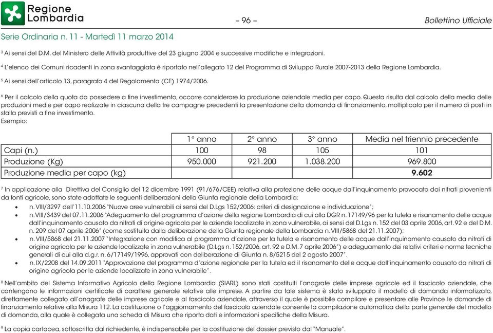 5 Ai sensi dell articolo 13, paragrafo 4 del Regolamento (CE) 1974/2006. 6 Per il calcolo della quota da possedere a fine investimento, occorre considerare la produzione aziendale media per capo.