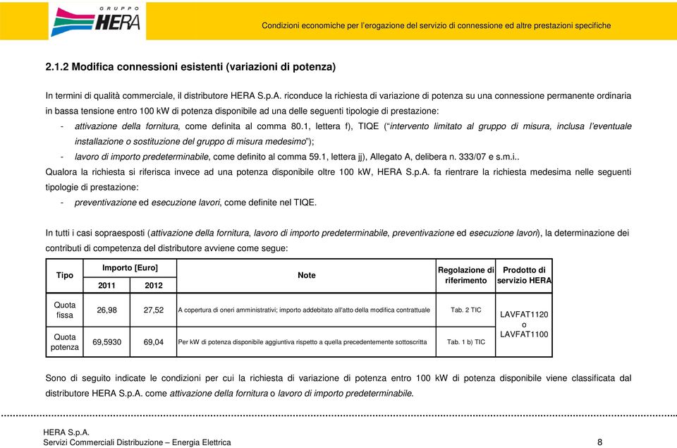 1, lettera f), TIQE ( intervento limitato al gruppo di misura, inclusa l eventuale installazione o sostituzione del gruppo di misura medesimo ); - lavoro di importo predeterminabile, come definito al