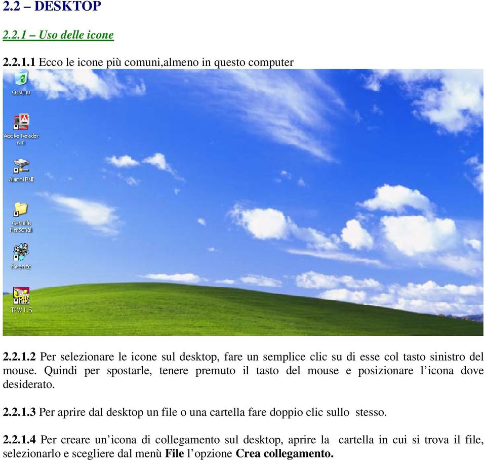 3 Per aprire dal desktop un file o una cartella fare doppio clic sullo stesso. 2.2.1.