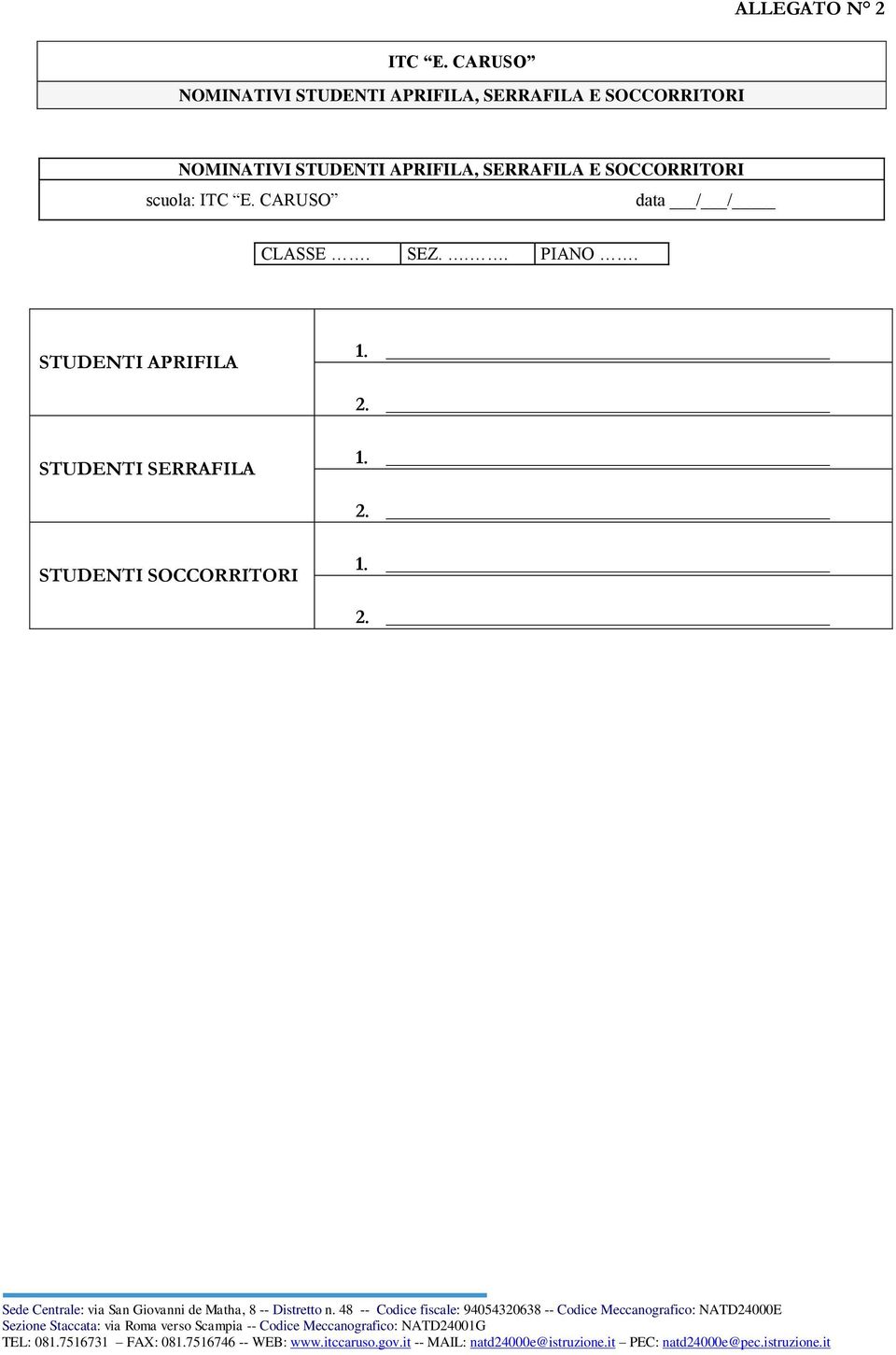 SOCCORRITORI scuola: data / / CLASSE. SEZ... PIANO.