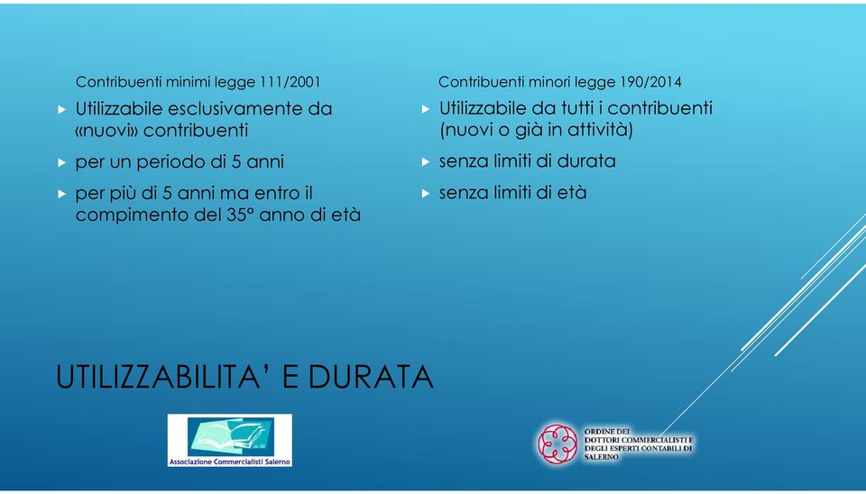 35 anno di età Contribuenti minori legge 190/2014 Utilizzabile da tutti i