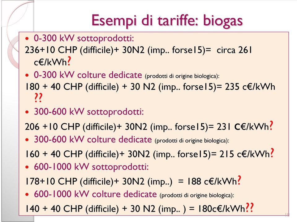 ? 300-600 kw sottoprodotti: 206 +10 CHP (difficile)+ 30N2 (imp.. forse15)= 231 c /kwh?