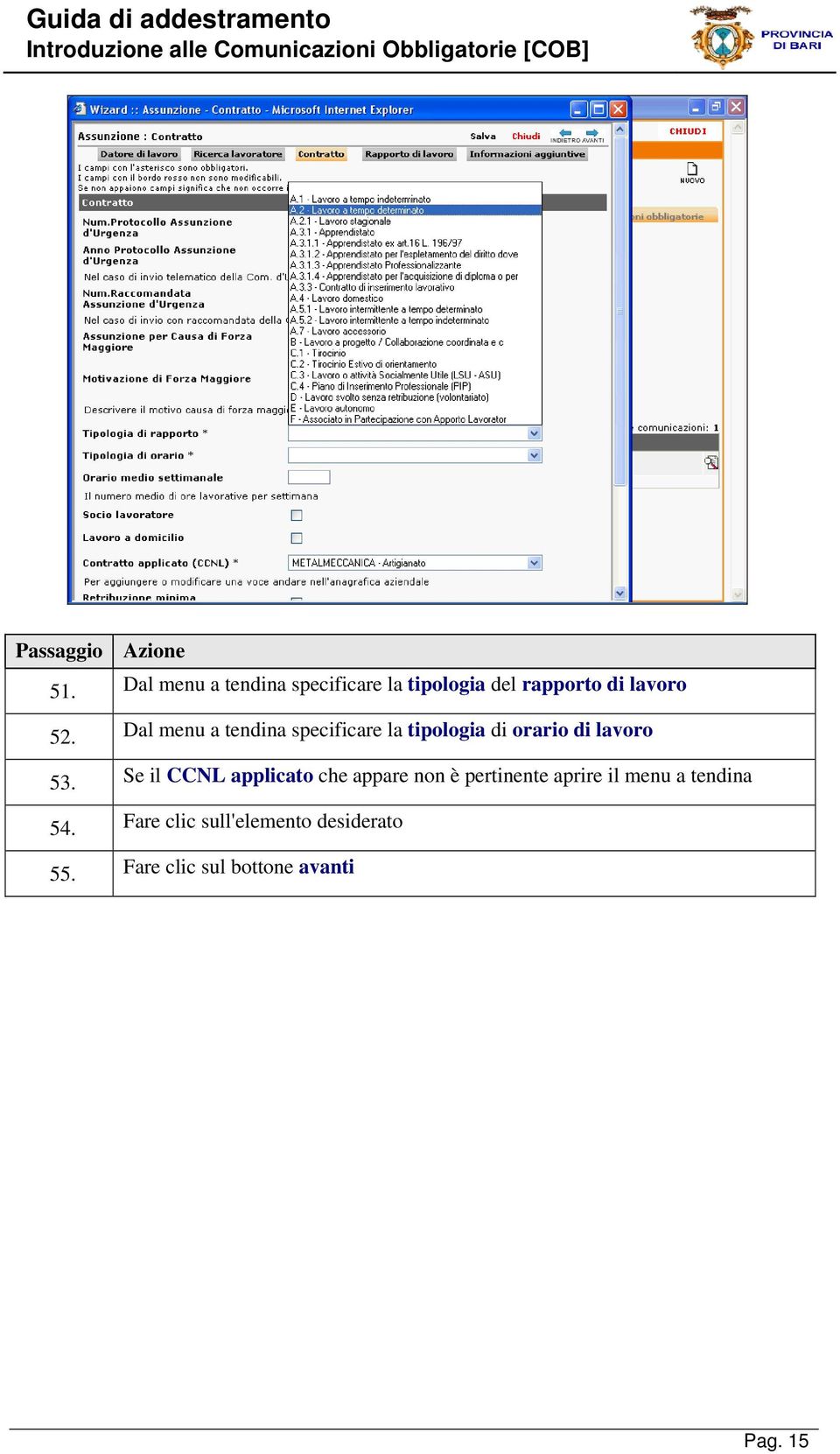 Se il CCNL applicato che appare non è pertinente aprire il menu a tendina