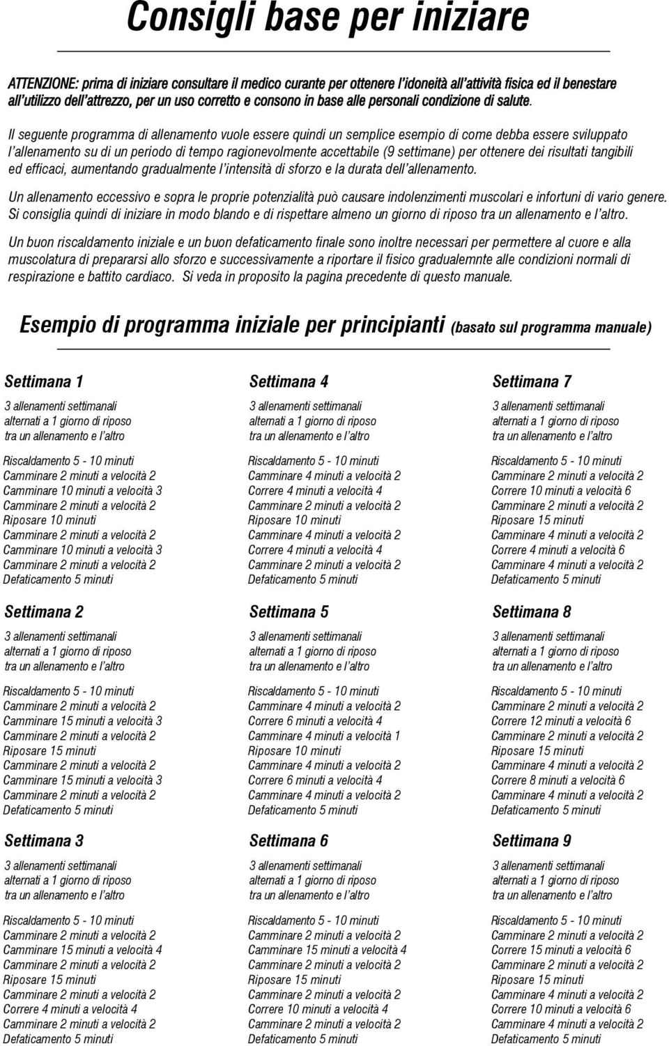 Il seguente programma di allenamento vuole essere quindi un semplice esempio di come debba essere sviluppato l allenamento su di un periodo di tempo ragionevolmente accettabile (9 settimane) per