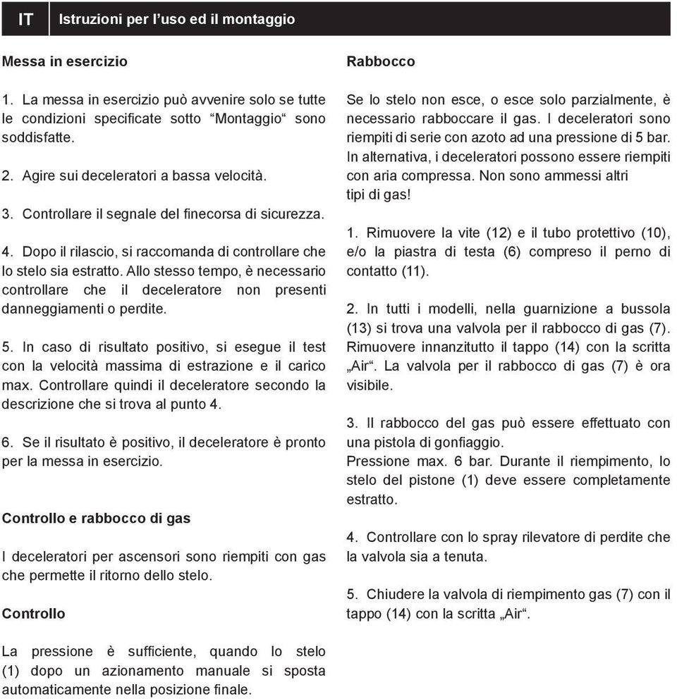 Allo stesso tempo, è necessario controllare che il deceleratore non presenti danneggiamenti o perdite. 5.