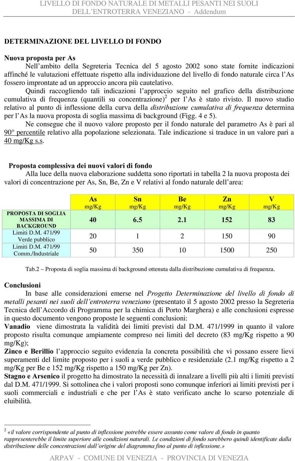 Quindi raccogliendo tali indicazioni l approccio seguito nel grafico della distribuzione cumulativa di frequenza (quantili su concentrazione) 2 per l As è stato rivisto.