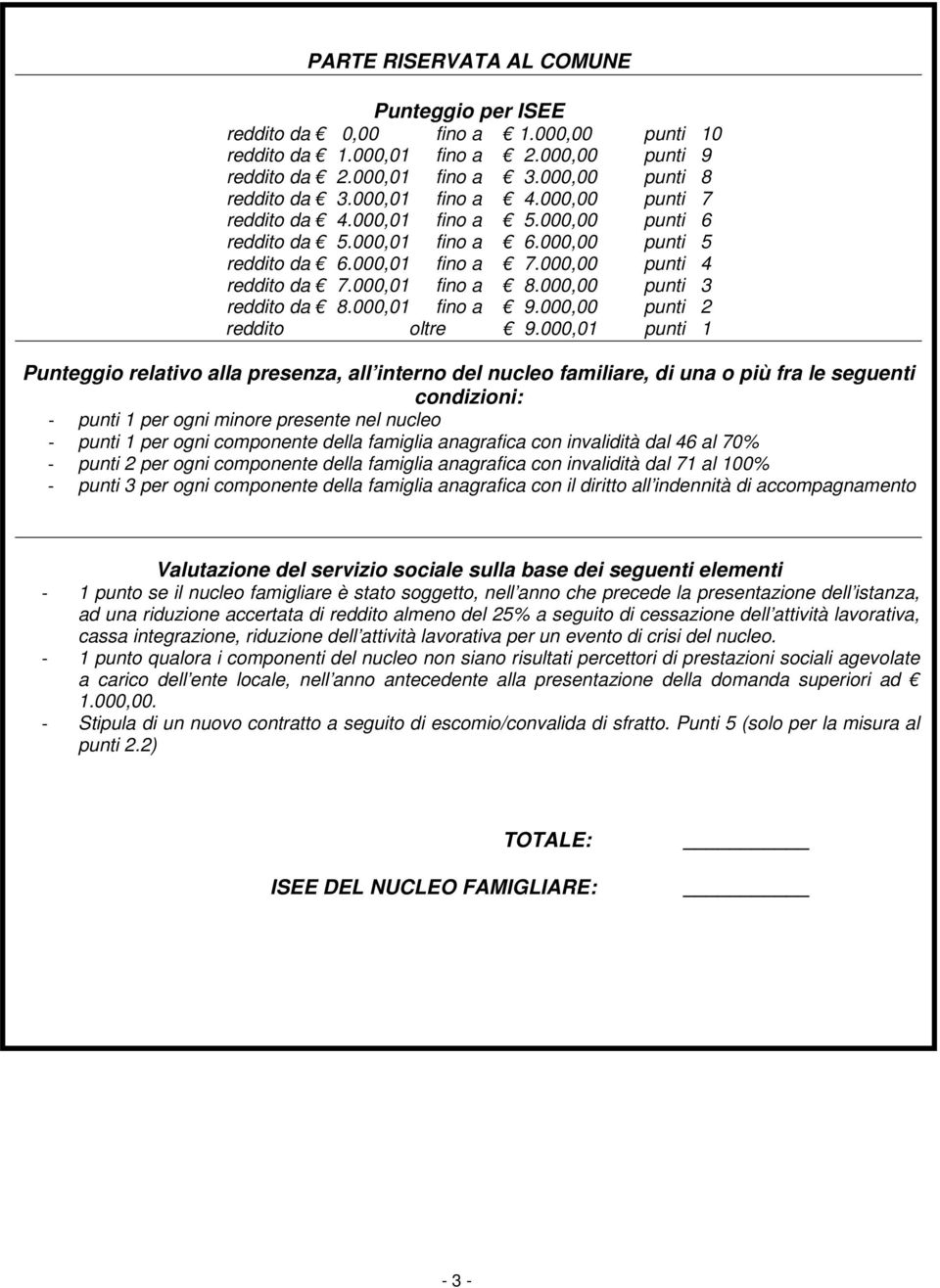 000,00 punti 3 reddito da 8.000,01 fino a 9.000,00 punti 2 reddito oltre 9.