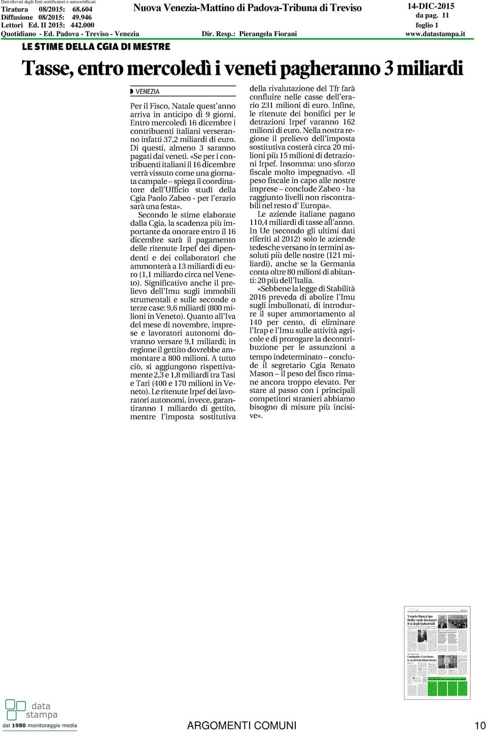II 2015: 442.000 Quotidiano - Ed.