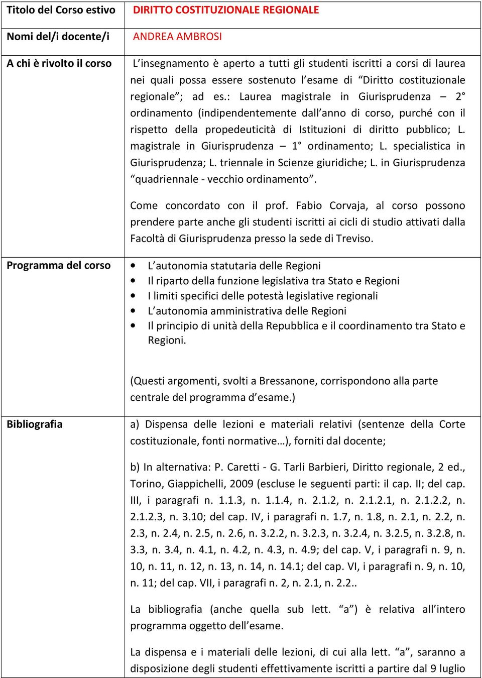 : Laurea magistrale in Giurisprudenza 2 ordinamento (indipendentemente dall anno di corso, purché con il rispetto della propedeuticità di Istituzioni di diritto pubblico; L.