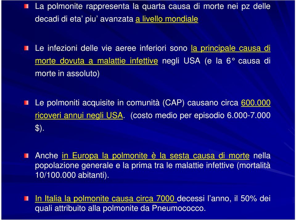 000000 ricoveri annui negli USA. (costo medio per episodio 6.000-7.000 $).