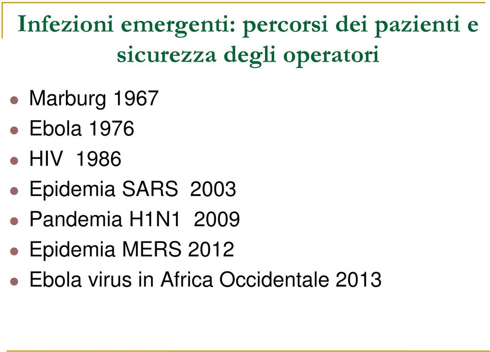 HIV 1986 Epidemia SARS 2003 Pandemia H1N1 2009