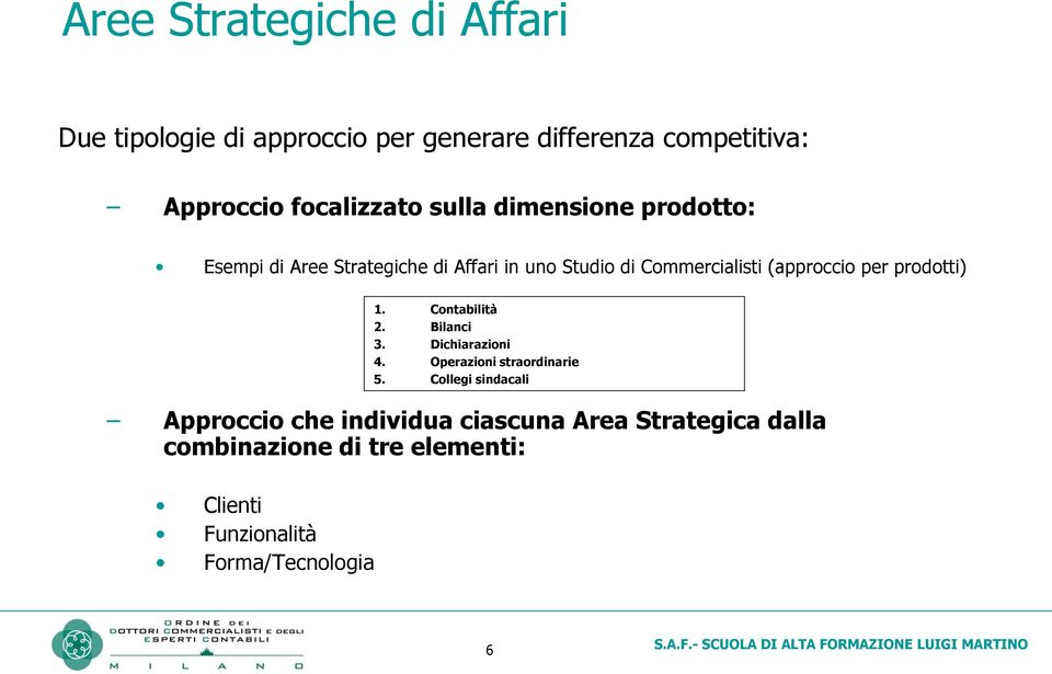prodotti) Approccio che individua ciascuna Area Strategica dalla combinazione di tre elementi: Clienti