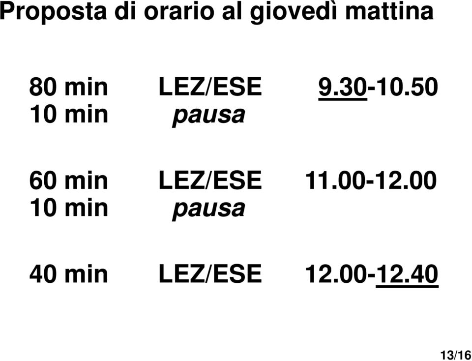 50 10 min pausa 60 min LEZ/ESE 11.00-12.