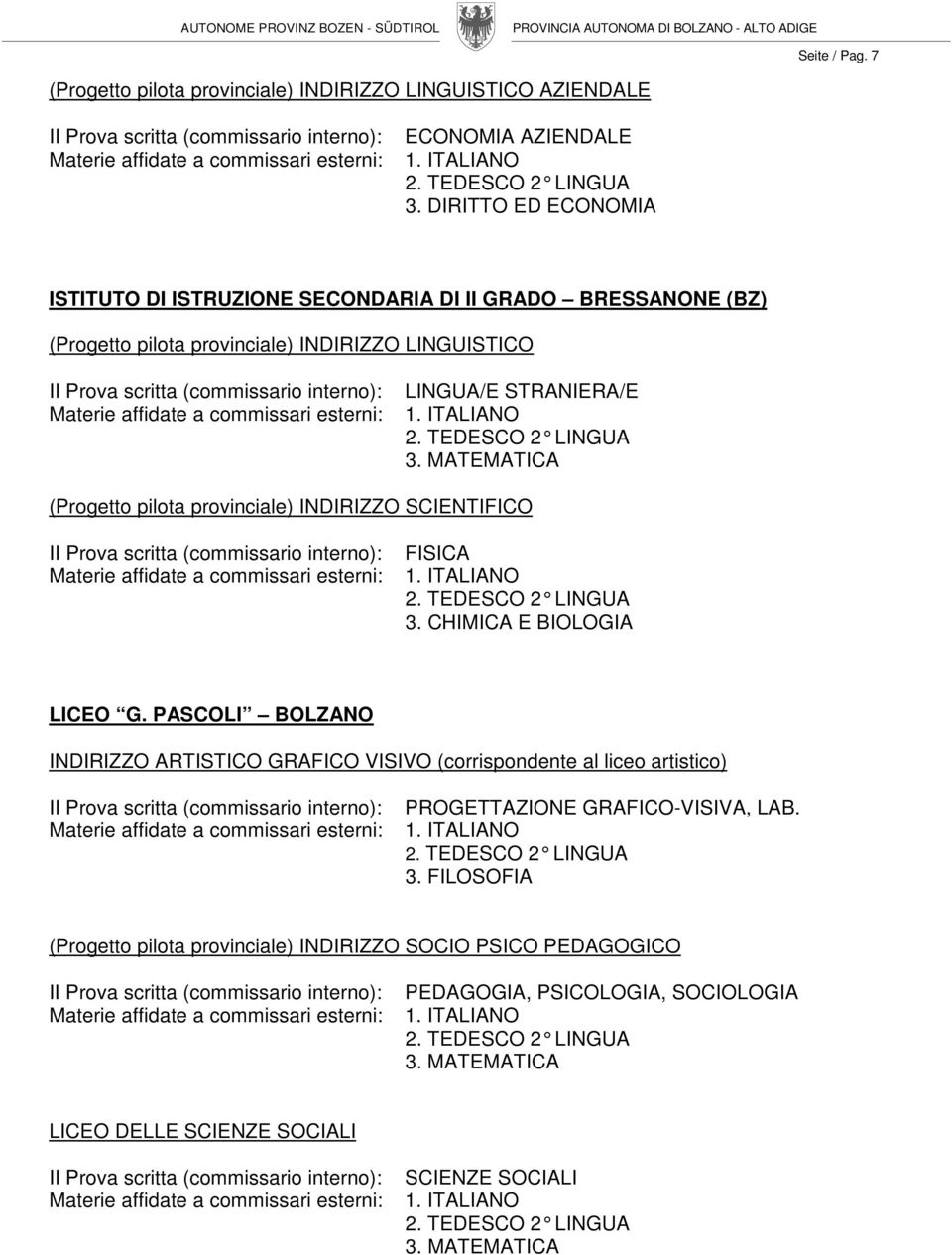 (Progetto pilota provinciale) INDIRIZZO LINGUISTICO (Progetto pilota provinciale) INDIRIZZO SCIENTIFICO 3. CHIMICA E BIOLOGIA LICEO G.