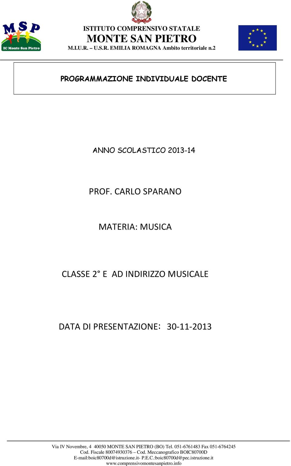CARLO SPARANO MATERIA: MUSICA CLASSE 2 E