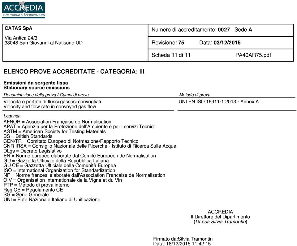 Testing Materials BS = British Standards CEN/TR = Comitato Europeo di Notmazione/Rapporto Tecnico CNR IRSA = Consiglio Nazionale delle Ricerche - Istituto di Ricerca Sulle Acque DLgs = Decreto