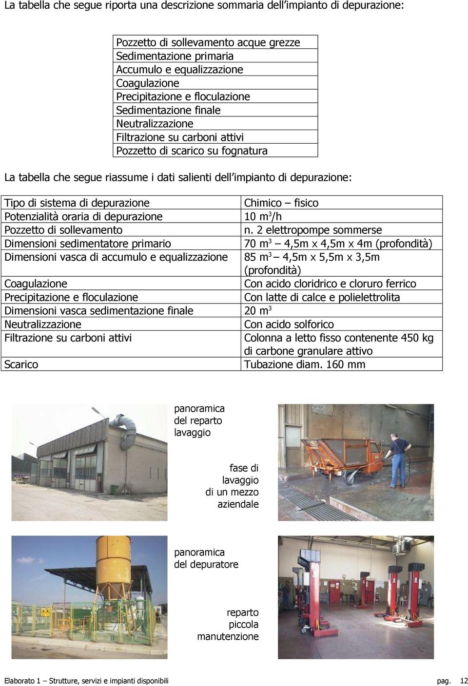 di sistema di depurazione Chimico fisico Potenzialità oraria di depurazione 10 m 3 /h Pozzetto di sollevamento n.