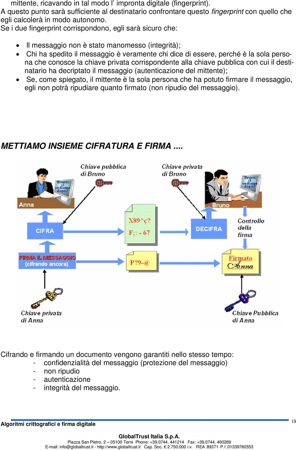 conosce la chiave privata corrispondente alla chiave pubblica con cui il destinatario ha decriptato il messaggio (autenticazione del mittente); Se, come spiegato, il mittente è la sola persona che ha