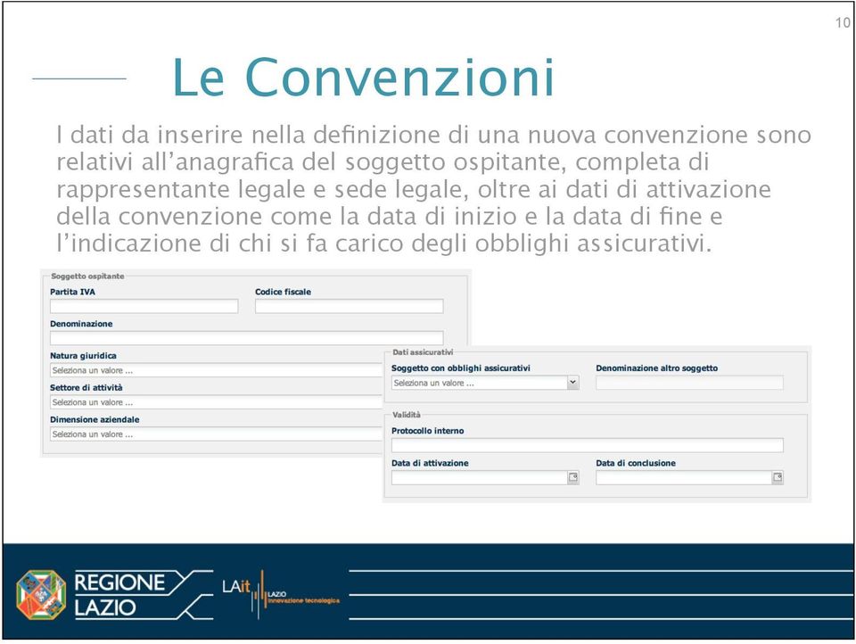 sede legale, oltre ai dati di attivazione della convenzione come la data di inizio