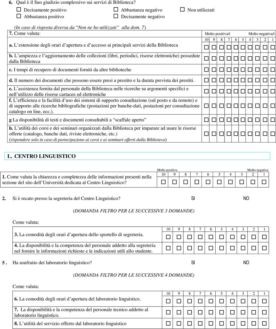 Come valuta: Molto positiva/i Molto negativa/i a. L estensione degli orari d apertura e d accesso ai principali servizi della Biblioteca b.