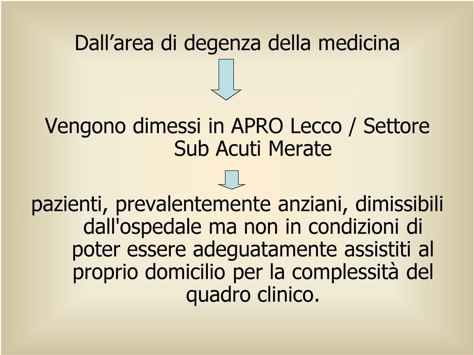 dimissibili dall'ospedale ma non in condizioni di poter essere