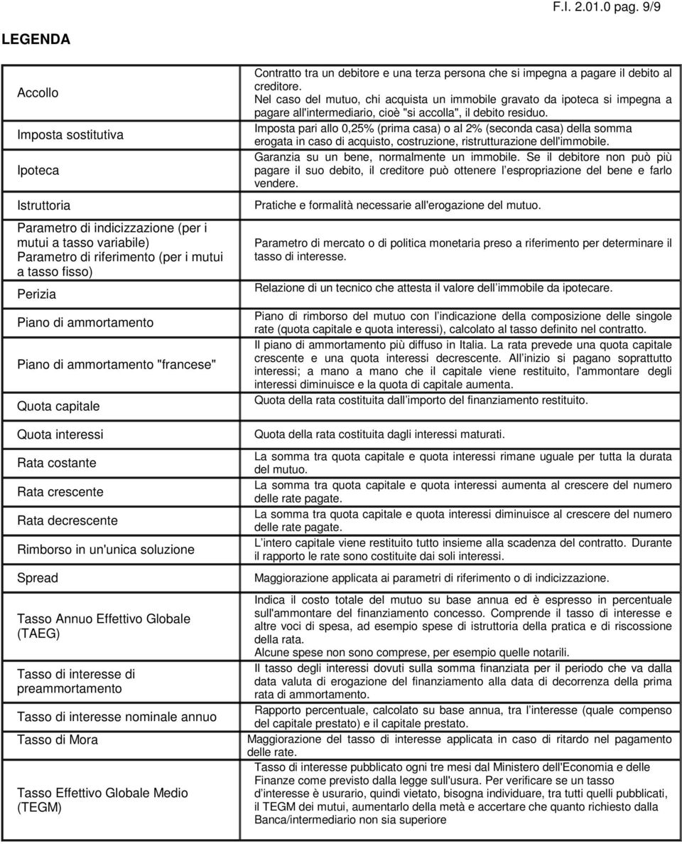 ammortamento Piano di ammortamento "francese" Quota capitale Quota interessi Rata costante Rata crescente Rata decrescente Rimborso in un'unica soluzione Spread Tasso Annuo Effettivo Globale (TAEG)