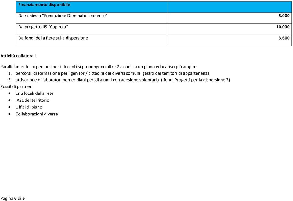 percorsi di formazione per i genitori/ cittadini dei diversi comuni gestiti dai territori di appartenenza 2.