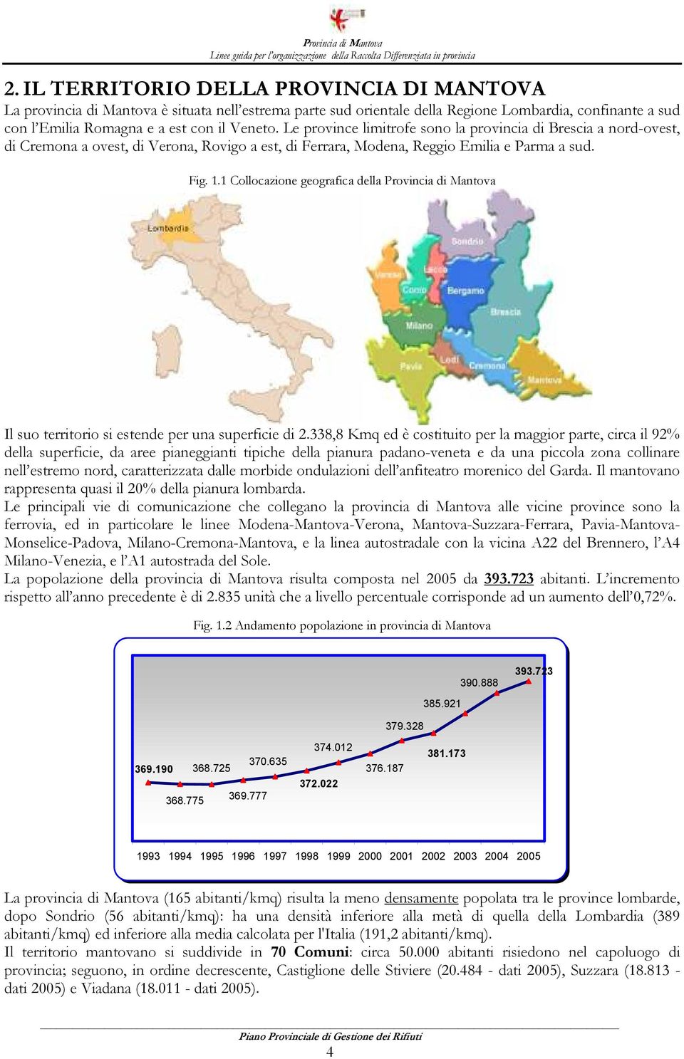 1 Collocazione geografica della Provincia di Mantova Il suo territorio si estende per una superficie di 2.