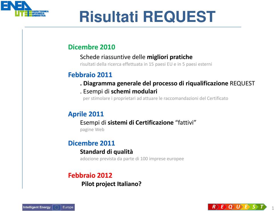 Esempi di schemi modulari per stimolare i proprietari ad attuare le raccomandazioni del Certificato Aprile 2011 Esempi di