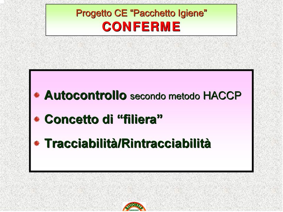 metodo HACCP Concetto di filiera