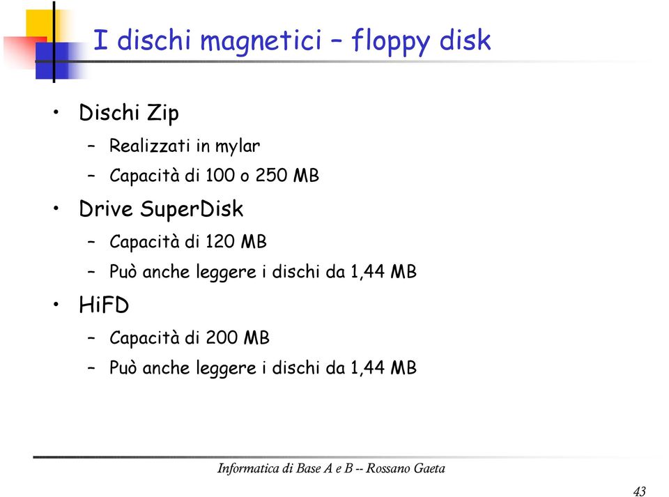 di 120 MB Può anche leggere i dischi da 1,44 MB HiFD