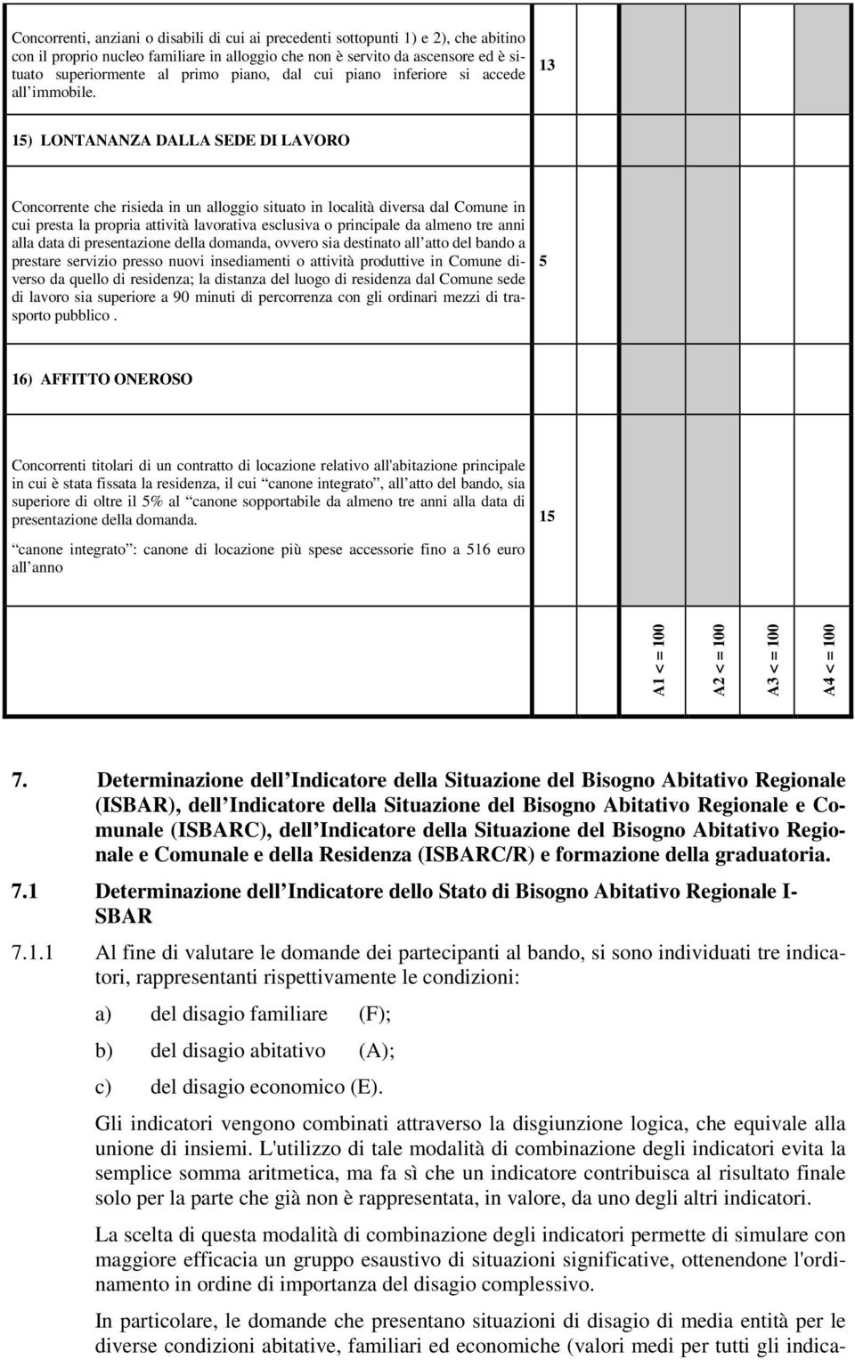 13 15) LONTANANZA DALLA SEDE DI LAVORO Concorrente che risieda in un alloggio situato in località diversa dal Comune in cui presta la propria attività lavorativa esclusiva o principale da almeno tre