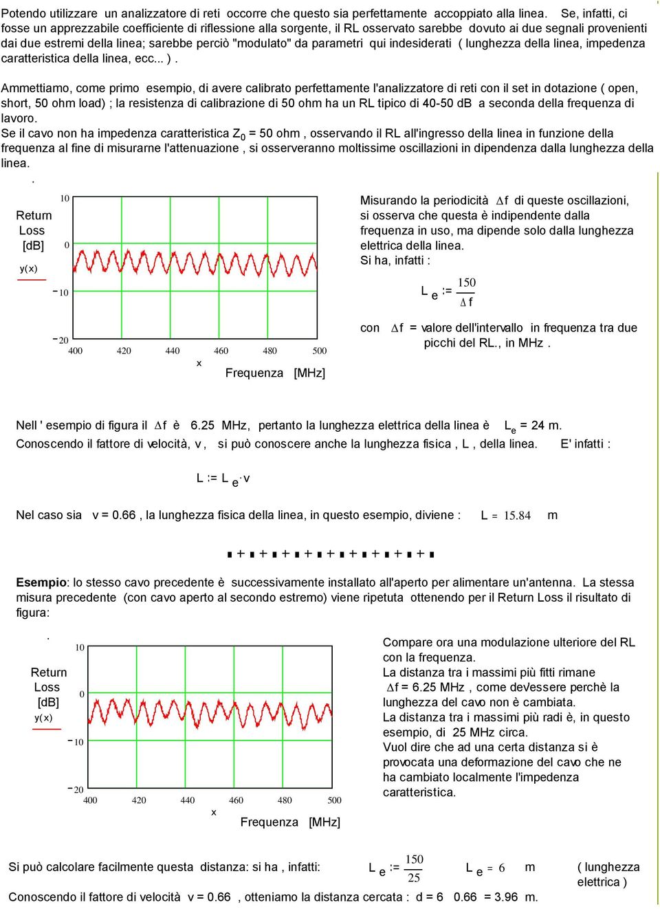 Ammettiamo, come primo esempio, di avere calibrato perfettamente l'analizzatore di reti con il set in dotazione ( open, short, 50 ohm load) ; la resistenza di calibrazione di 50 ohm ha un RL tipico