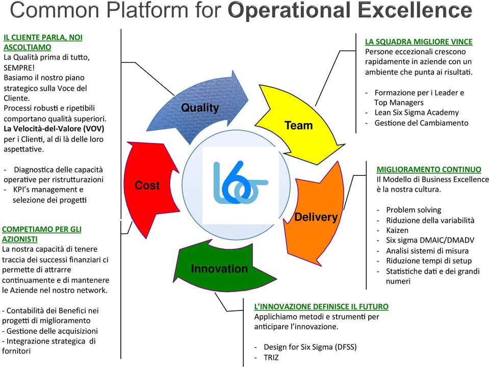 - Diagnos ca delle capacità opera ve per ristru urazioni - KPI s management e selezione dei proge LA SQUADRA MIGLIORE VINCE Persone eccezionali crescono rapidamente in aziende con un ambiente che