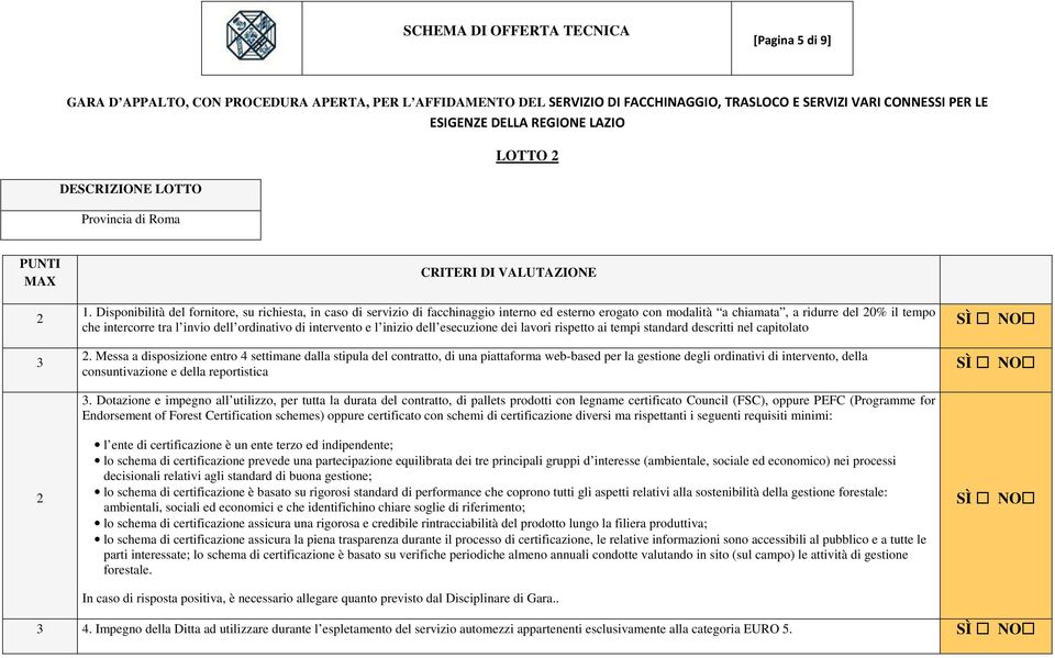 Disponibilità del fornitore, su richiesta, in caso di servizio di facchinaggio interno ed esterno erogato con modalità a chiamata, a ridurre del 0% il tempo.